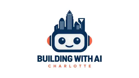 Building with AI Charlotte logo: a smiling navy robot with the Charlotte skyline on its head
